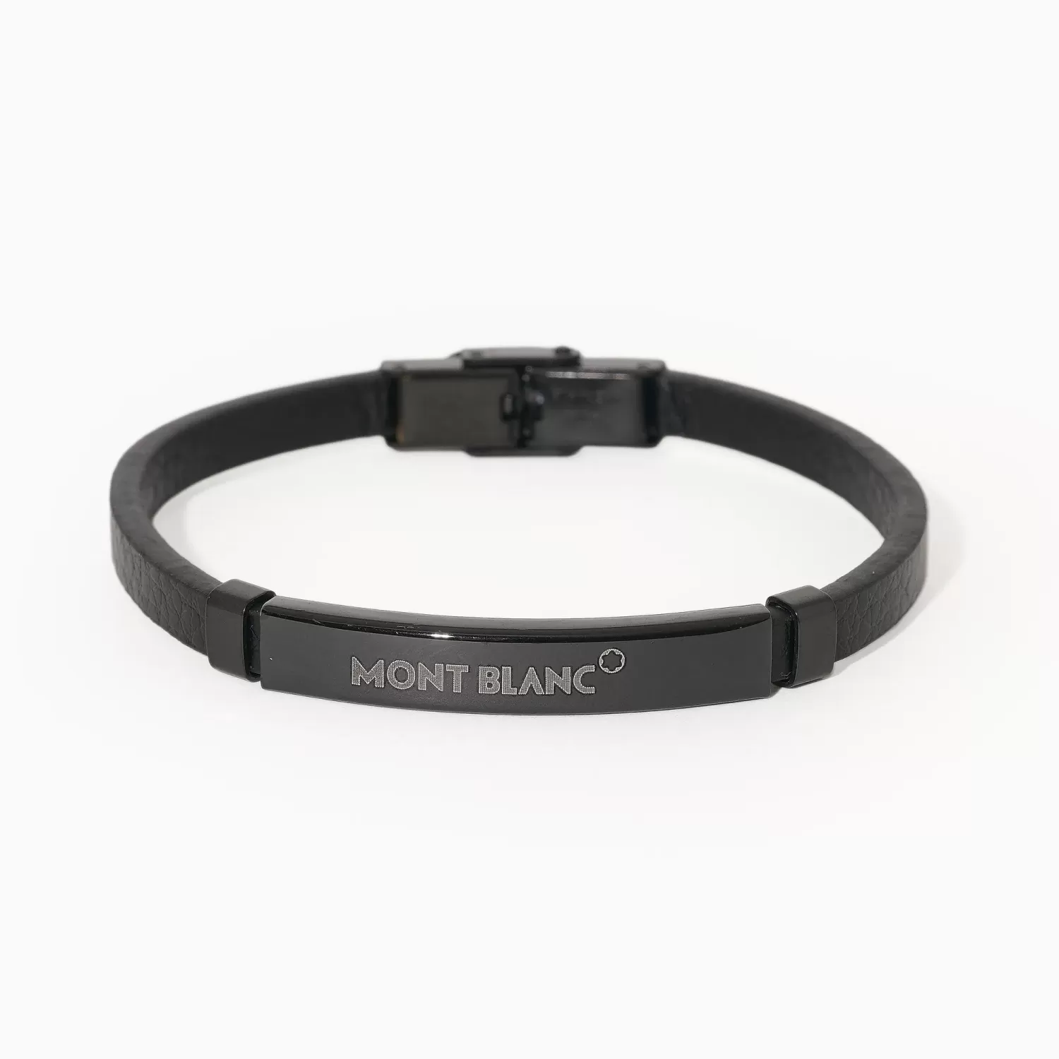 دستبند استیل و چرم MONT BLANC مشکی