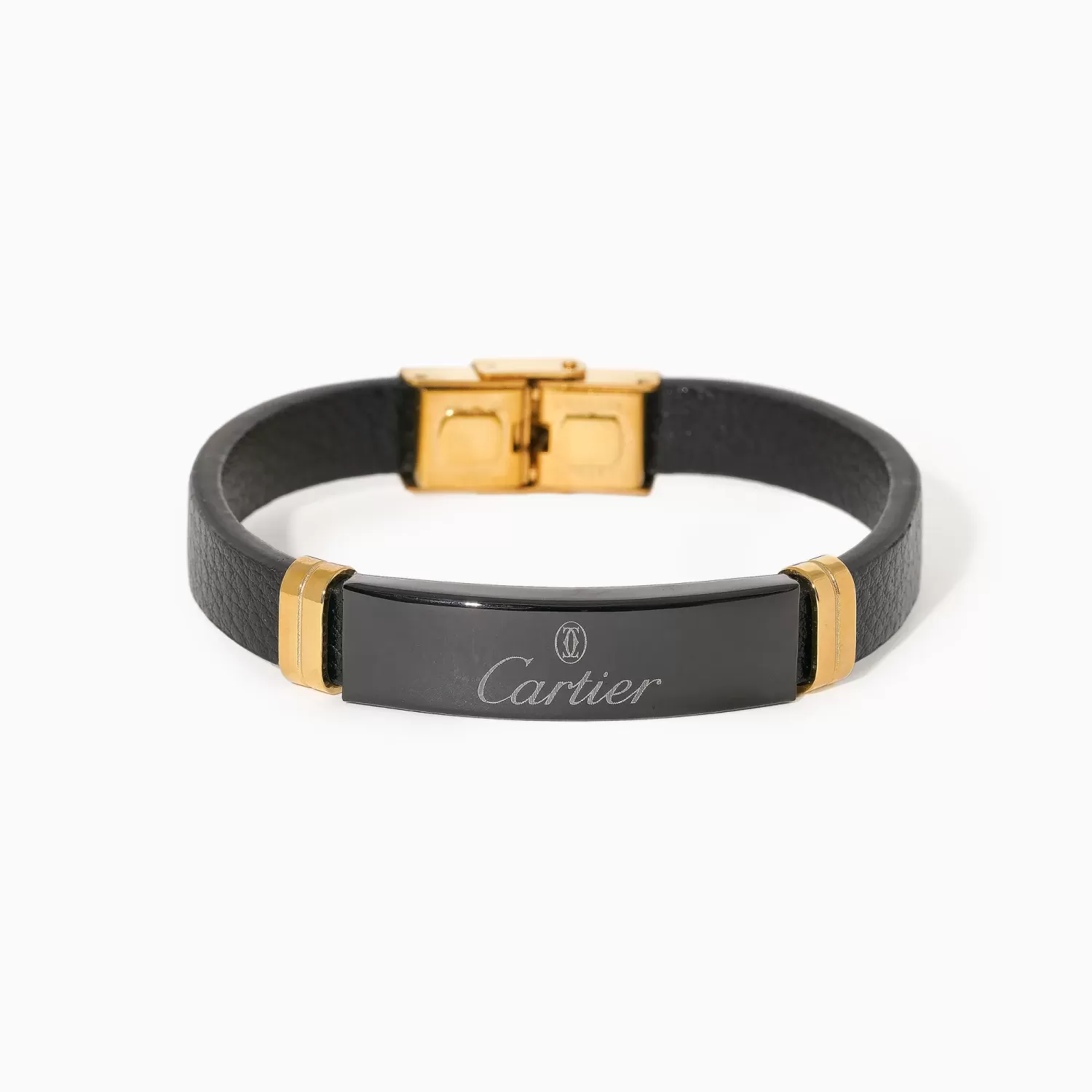 دستبند استیل و چرم cartier دورنگ