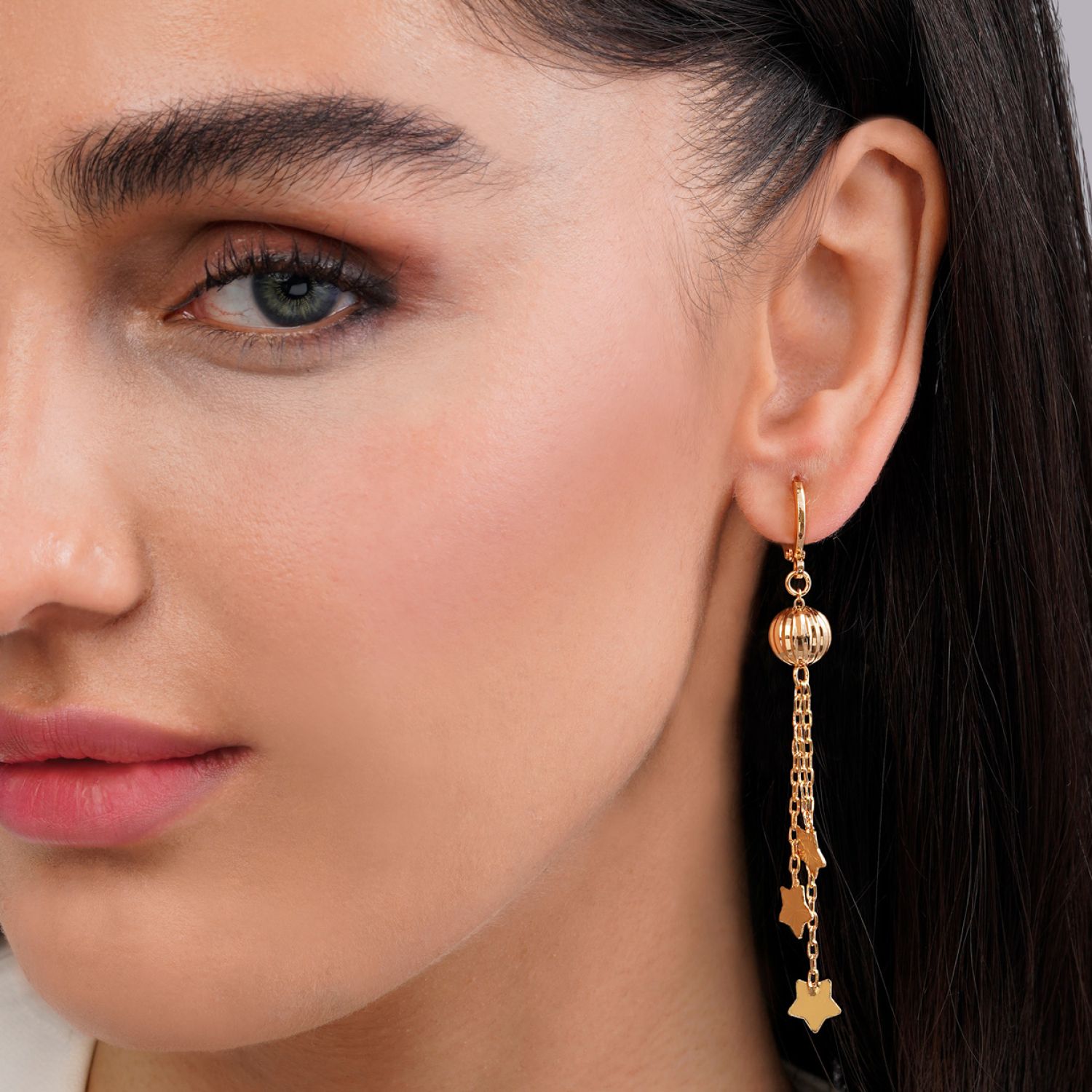 گوشواره توپی آویز دار طلایی YSX