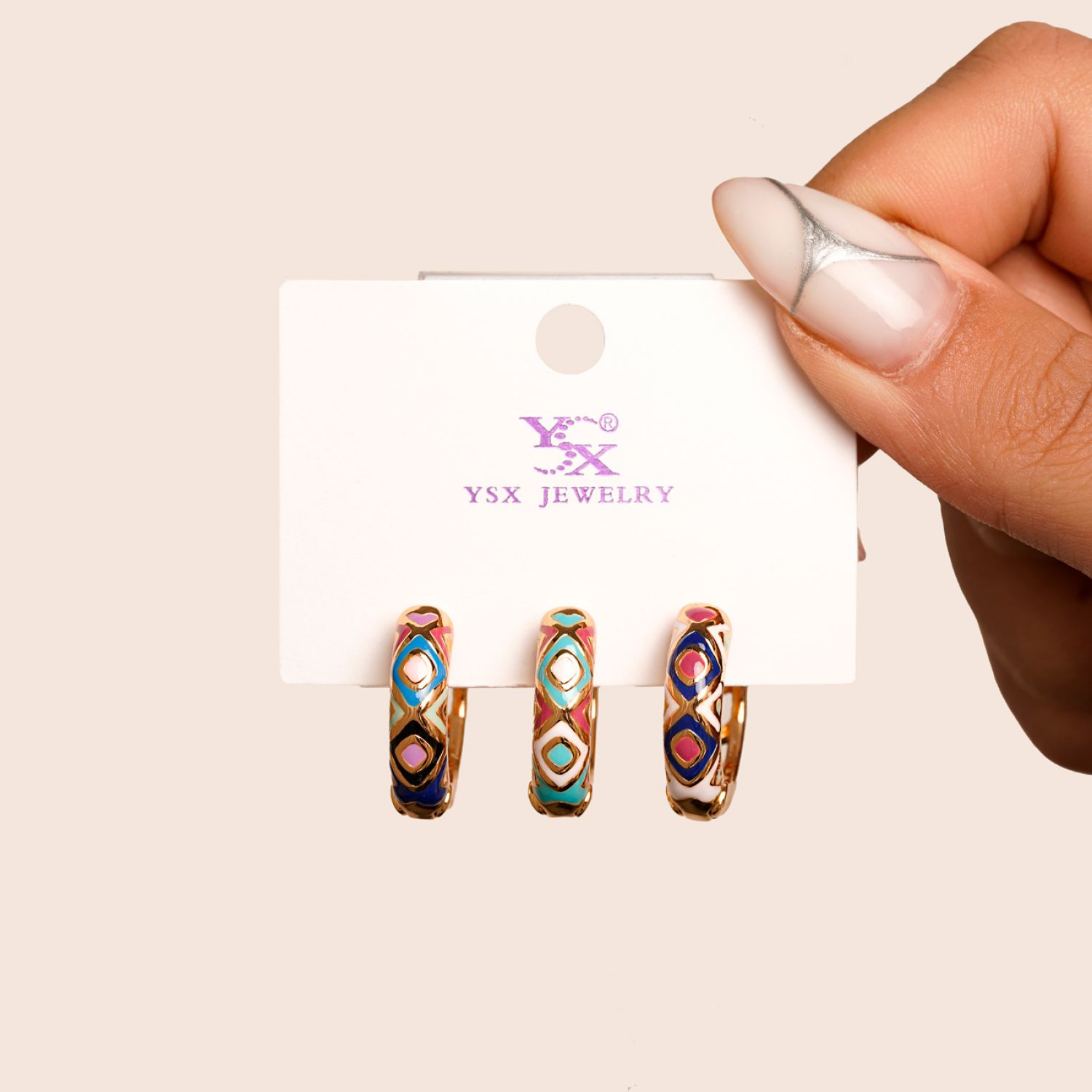 گوشواره YSX سه عددی میناکاری طلایی