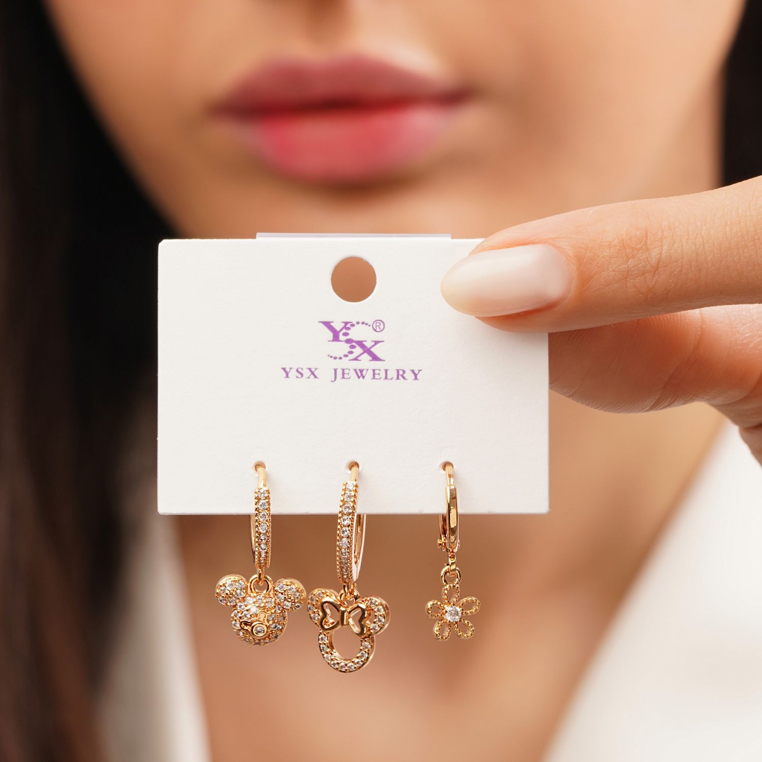 گوشواره نگین دار سه عددی طلایی YSX