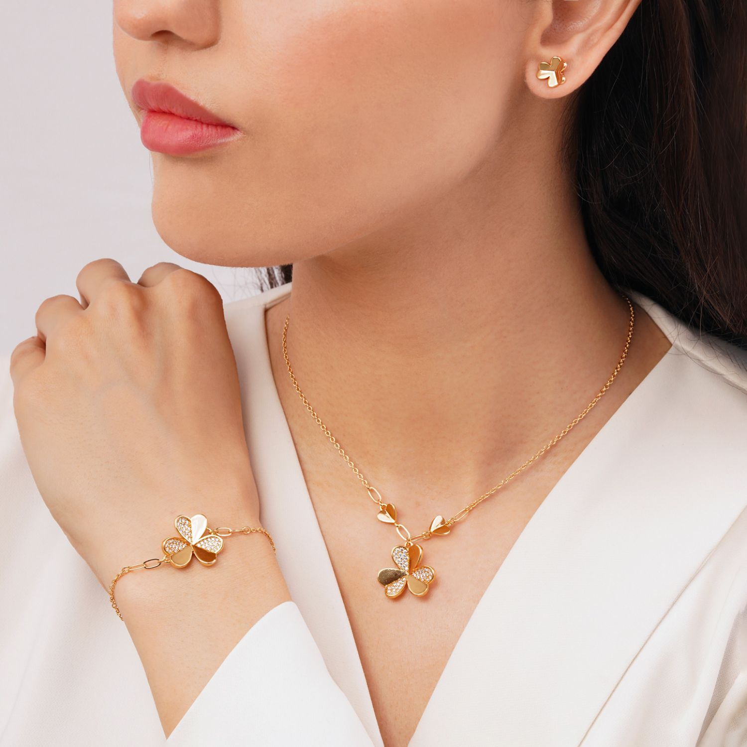 سرویس گل ونکلیف نگین دار طلایی YSX