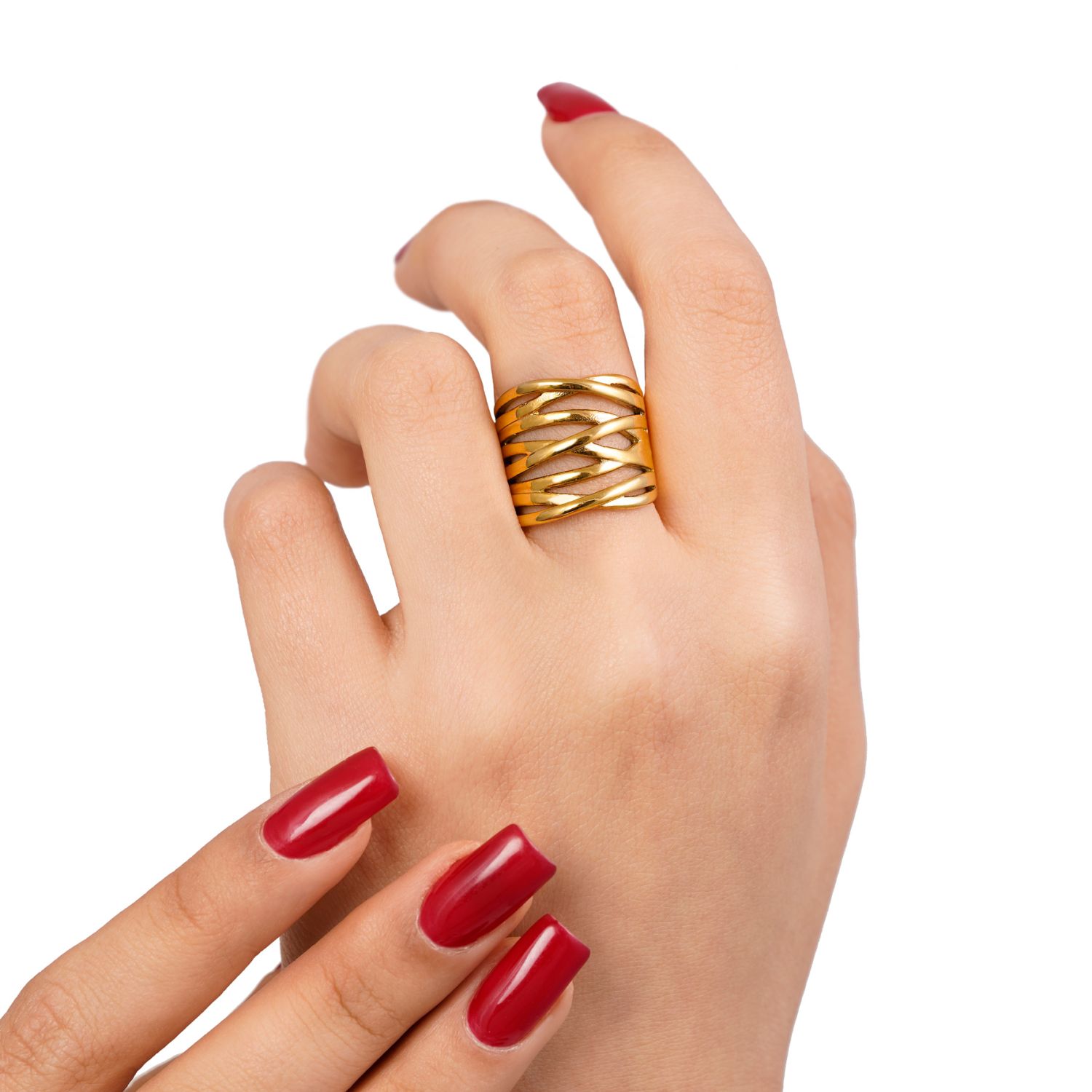 انگشتر استیل 304 طرح دار طلایی(پک 3 عددی)