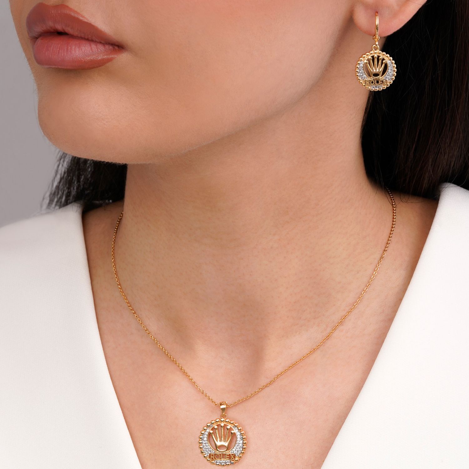 نیم ست YSX نگین دار رولکس طلایی