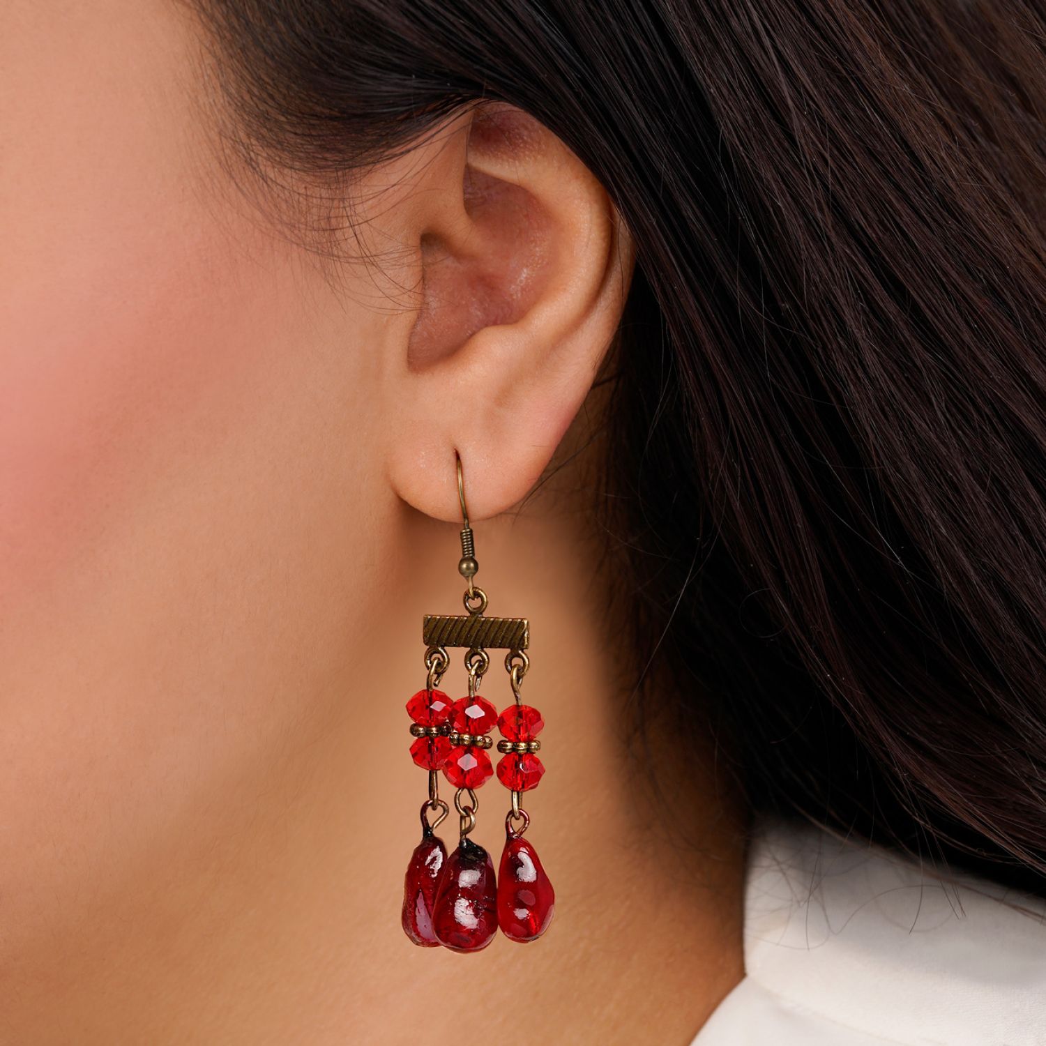 گوشواره برنزی یلدا سه دانه انار آویز