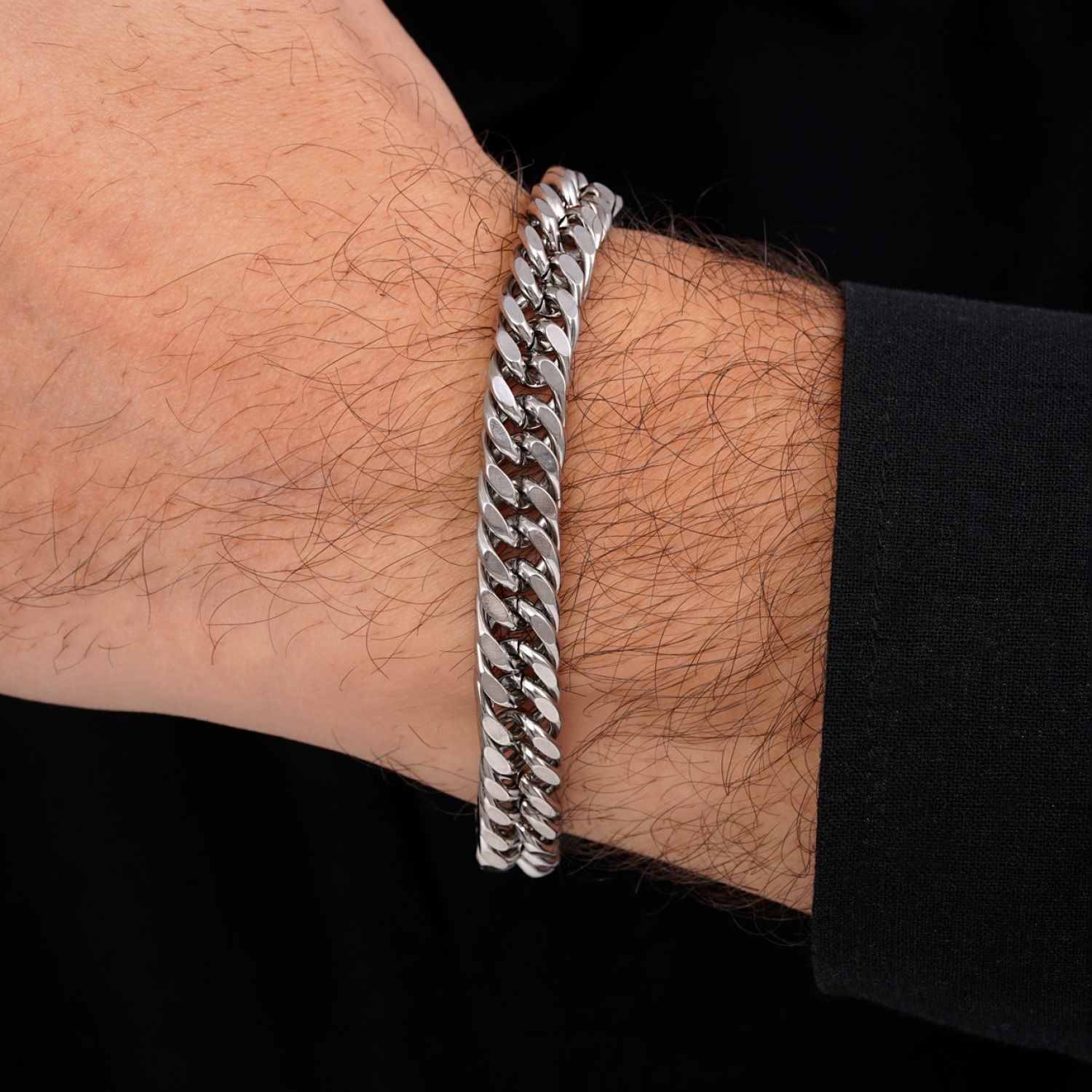 دستبند استیل 304 کارتیر دوبل تراش 9میل سفید