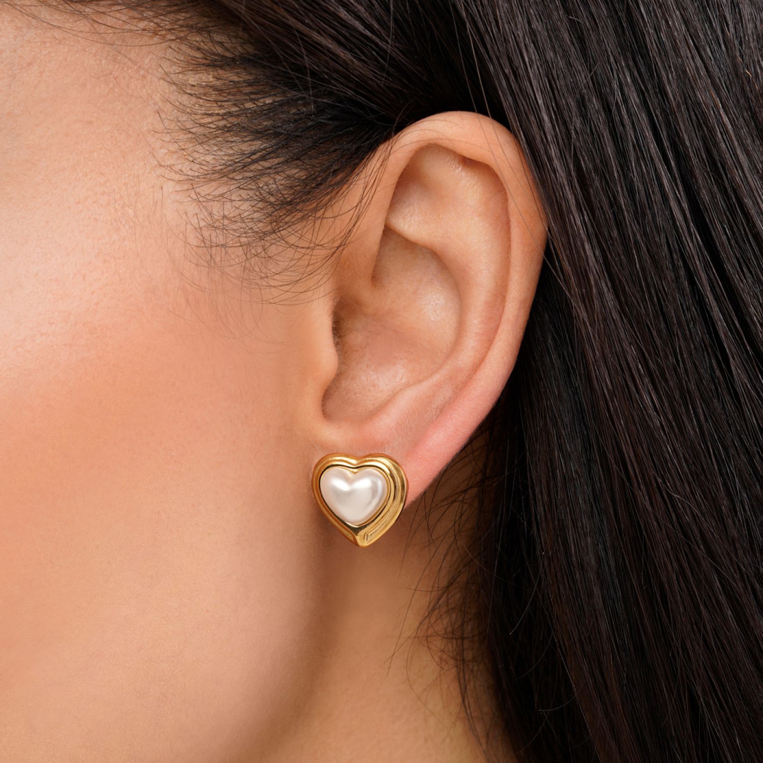 گوشواره استیل 316 مرواریدی طلایی