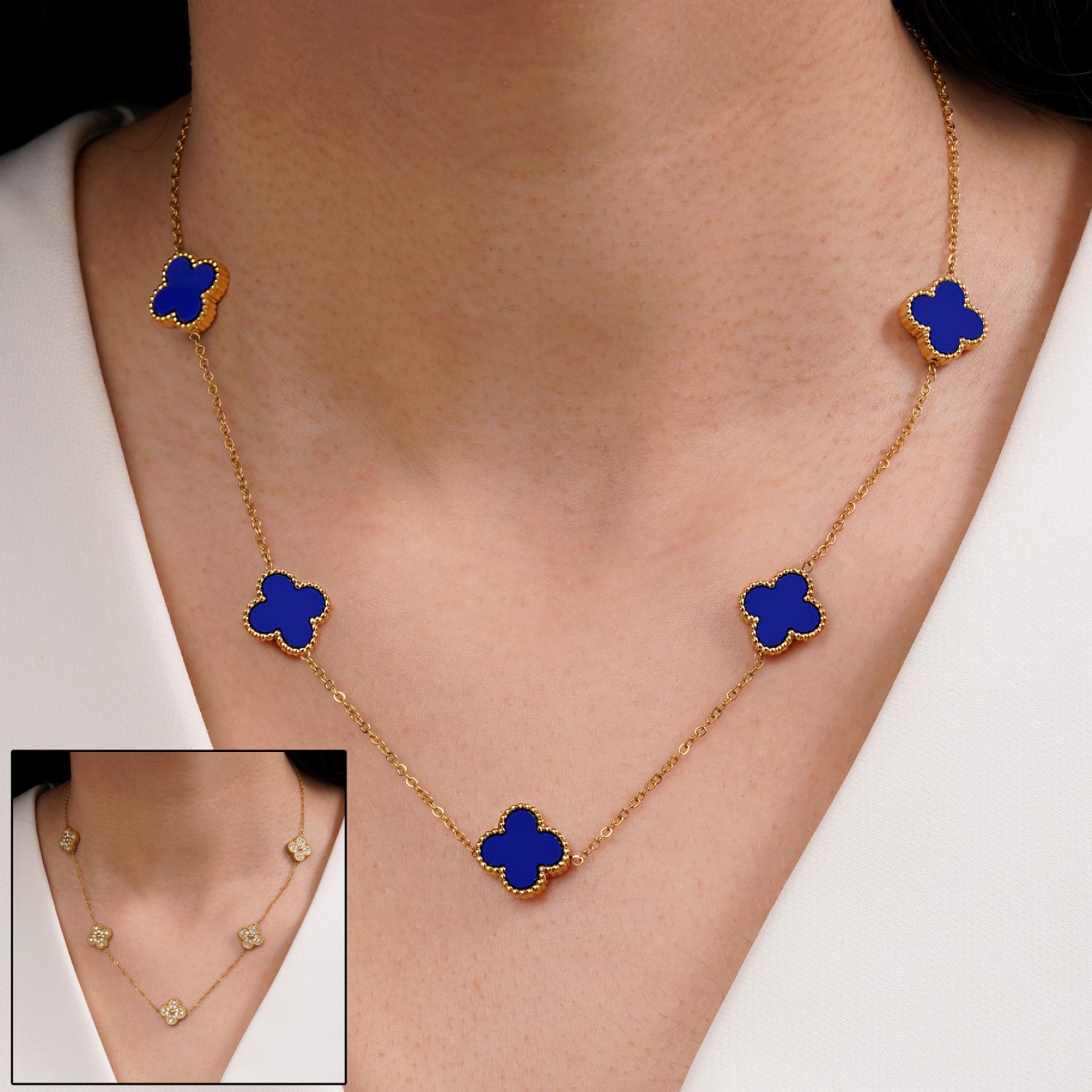 گردنبند ونکلیف نگین دار سرمه ای طلایی استیل 304