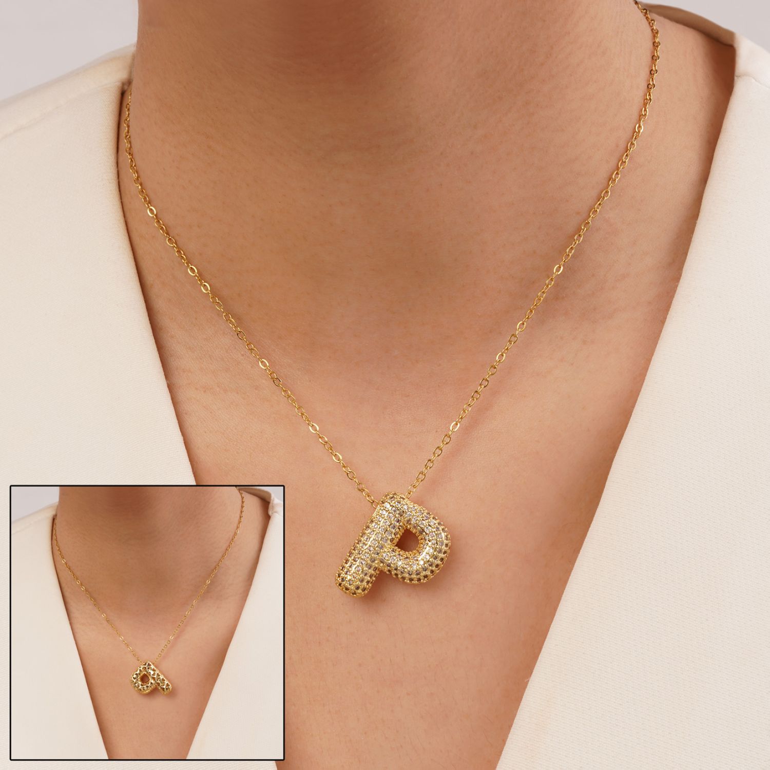 گردنبند رادیوم پلاک دار حروف P طلایی