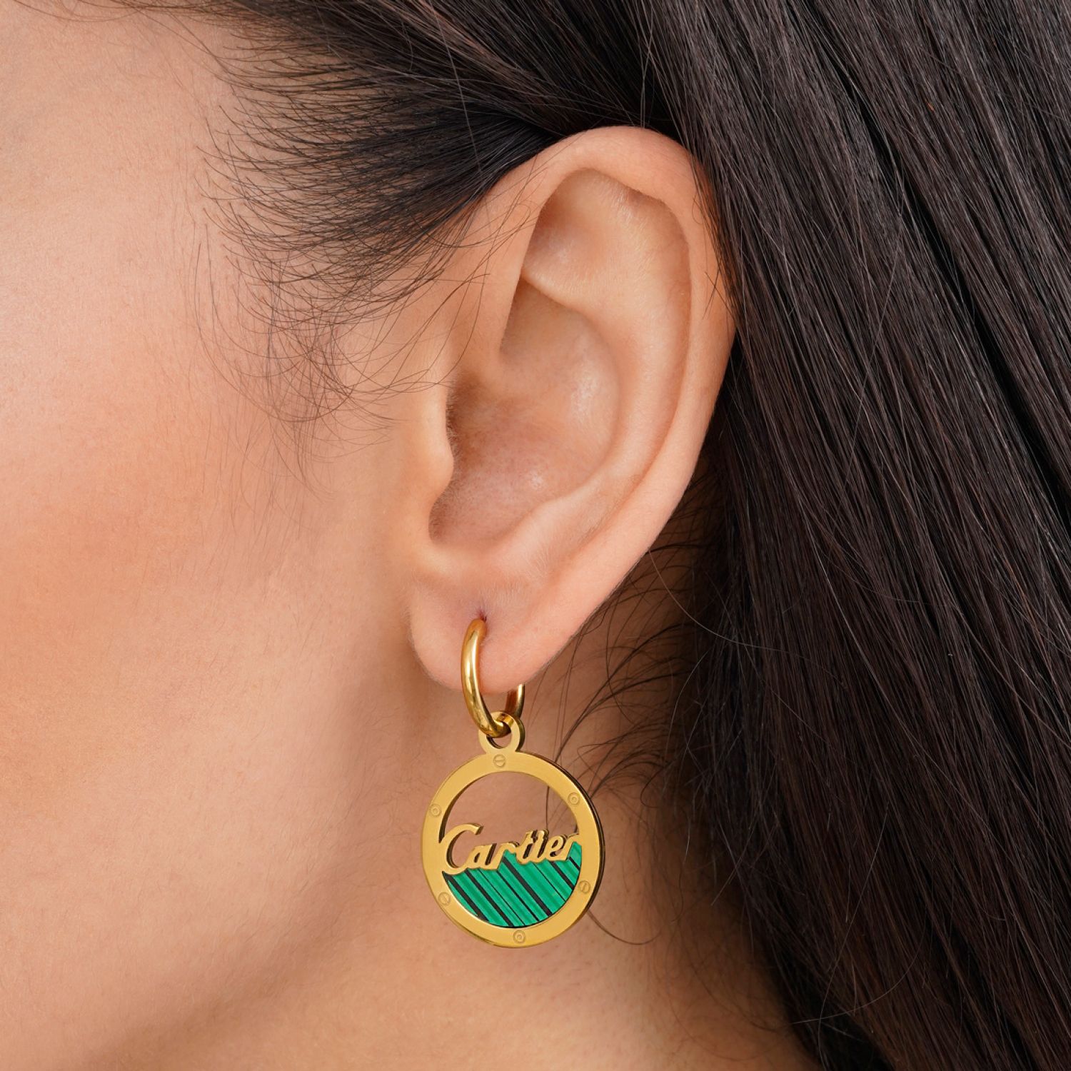 گوشواره استیل 304 کارتیر سبز طلایی