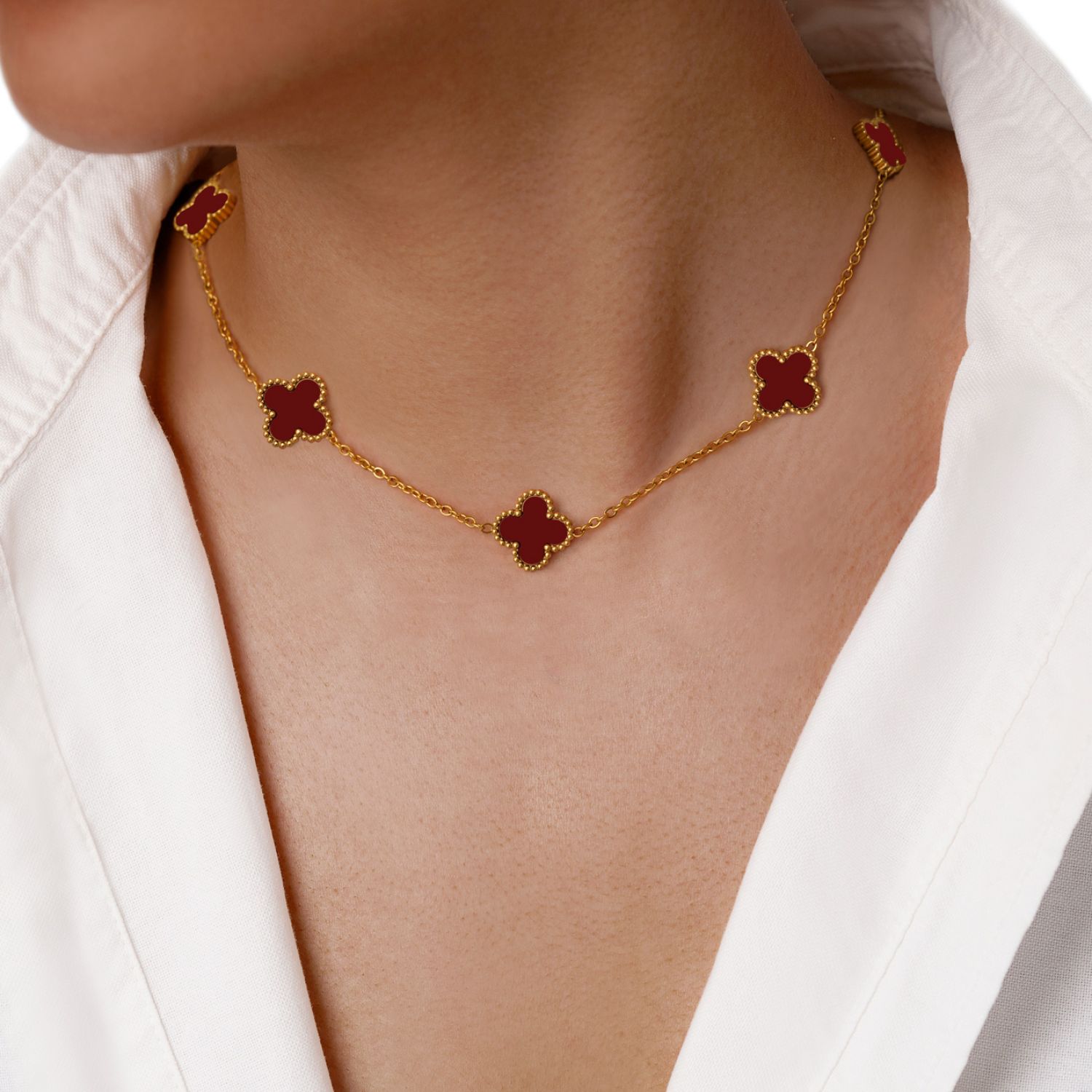 گردنبند استیل304 ونکلیف زرشکی 15میل طلایی