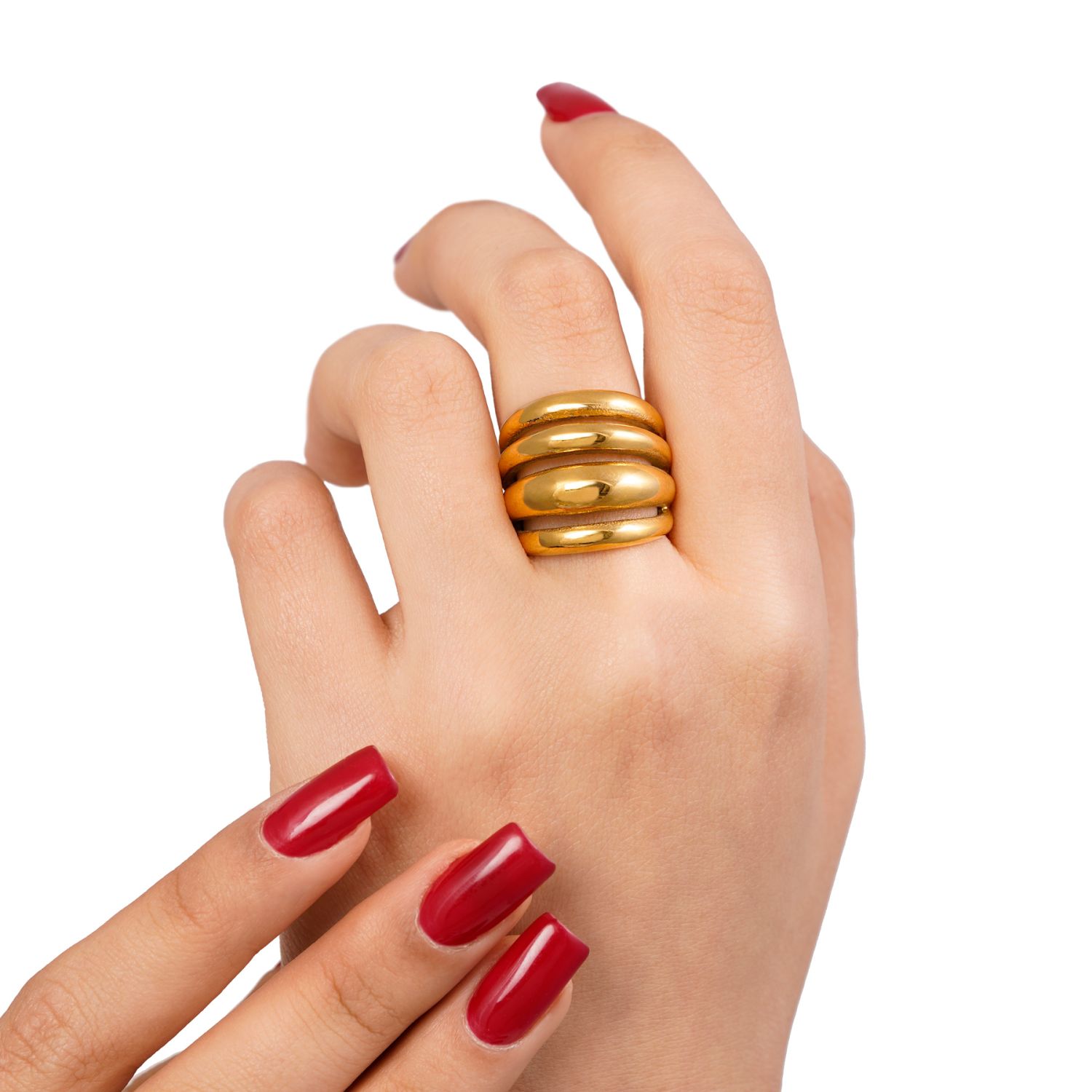 انگشتر استیل 304 طرح دار طلایی(پک 3 عددی)