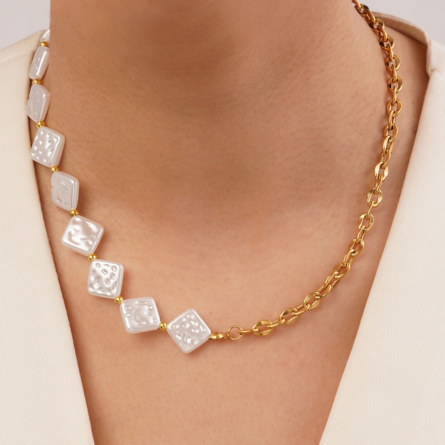 گردنبند استیل 304 مروارید مربع 