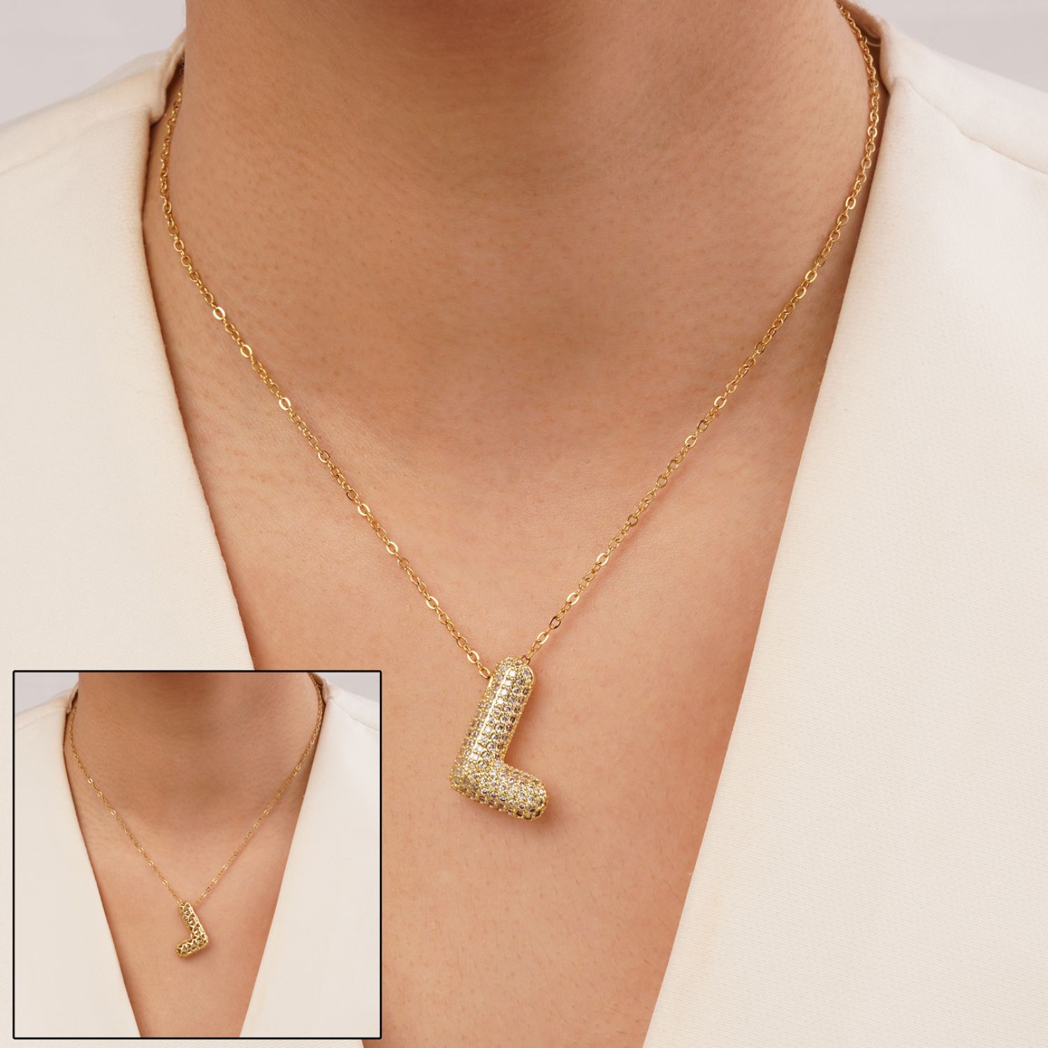 گردنبند رادیوم پلاک دار حروف L طلایی