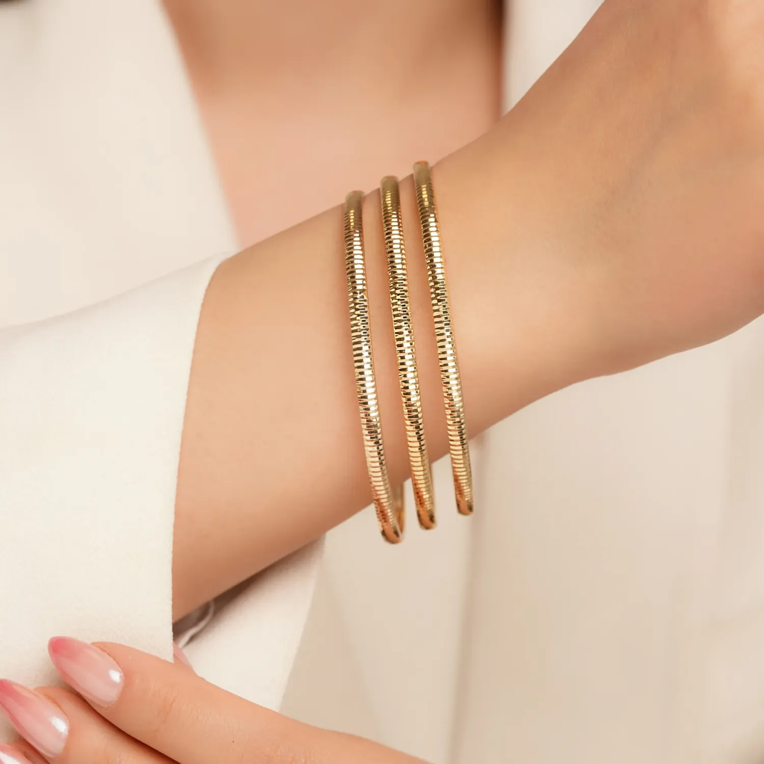 النگو 3 میل زنانه سایز 5 طلایی ضمانتی 304 (بسته3عددی)