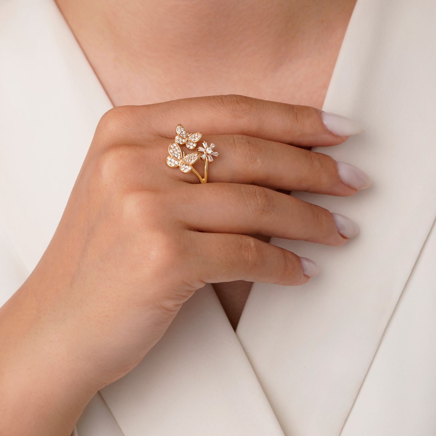 انگشتر شوپینگ نگین دار طلایی (پک 2 عددی)