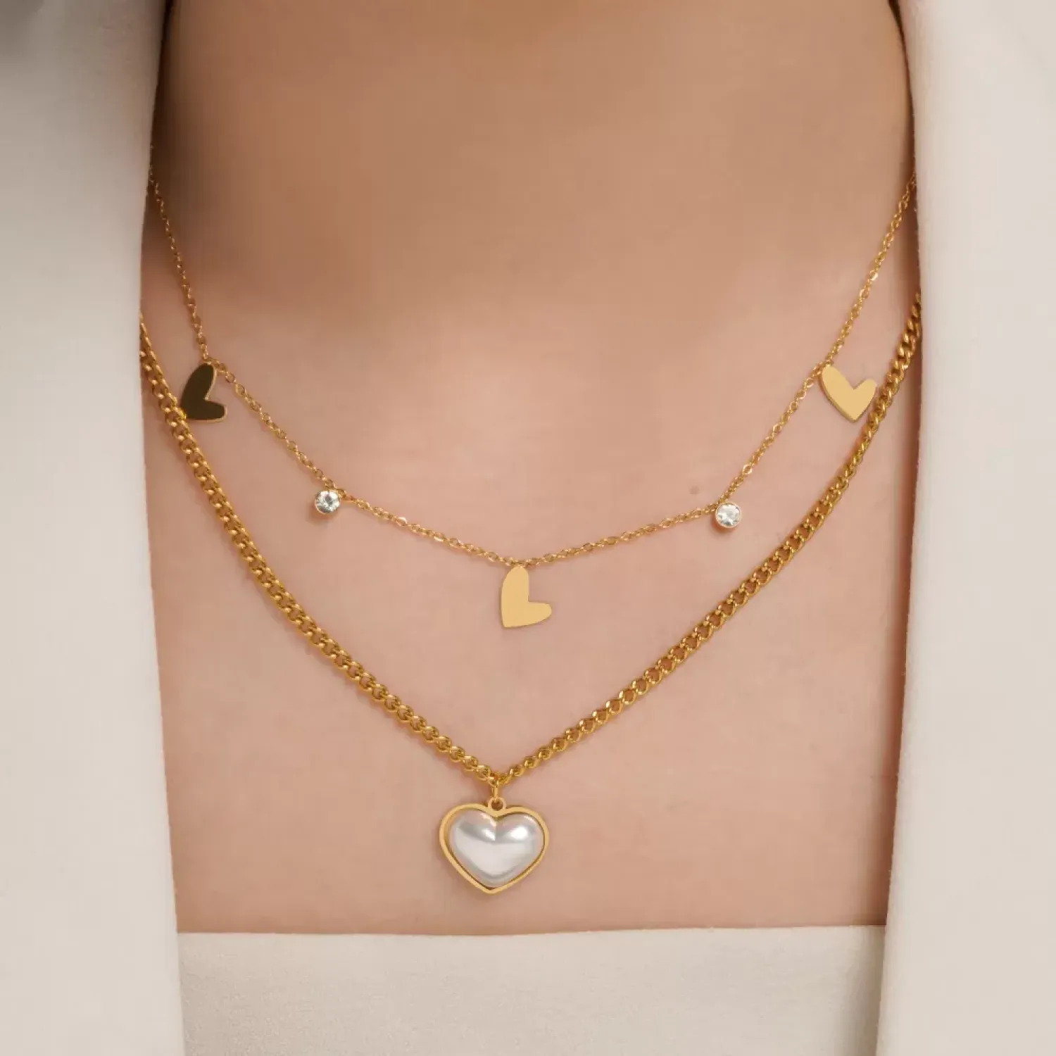 گردنبند استیل دولاین VAN CLEEF طلایی