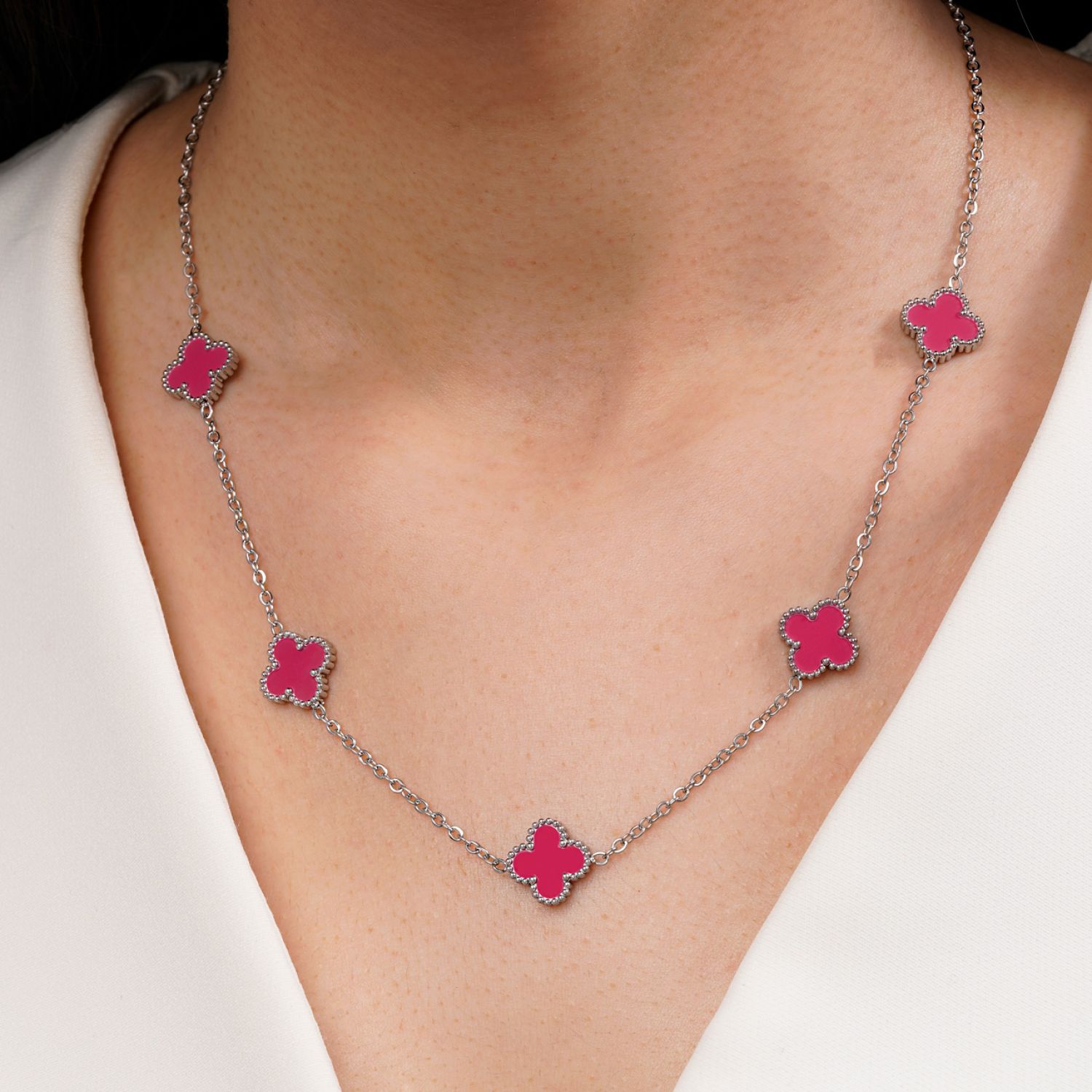 گردنبند استیل304 ونکلیف سرخابی  سفید