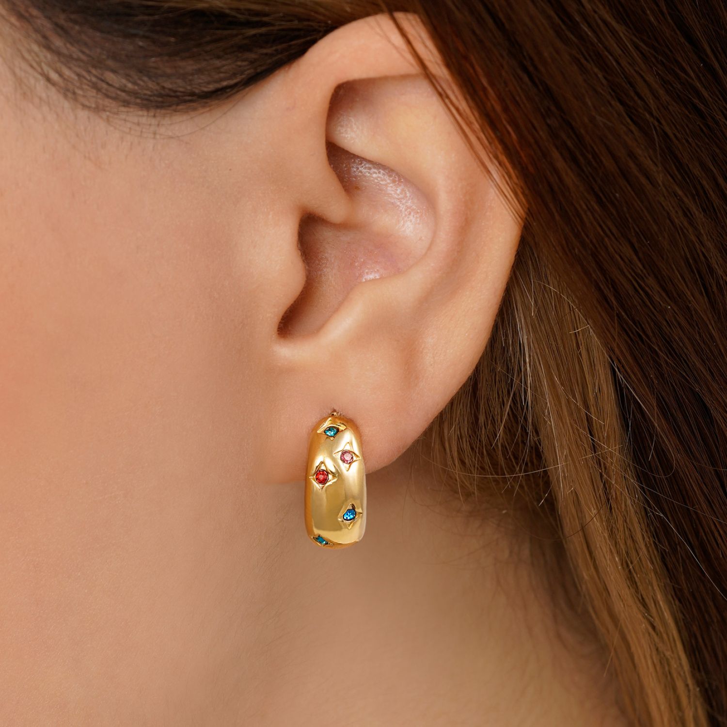 گوشواره استیل 316 میخی نگین دار طلایی