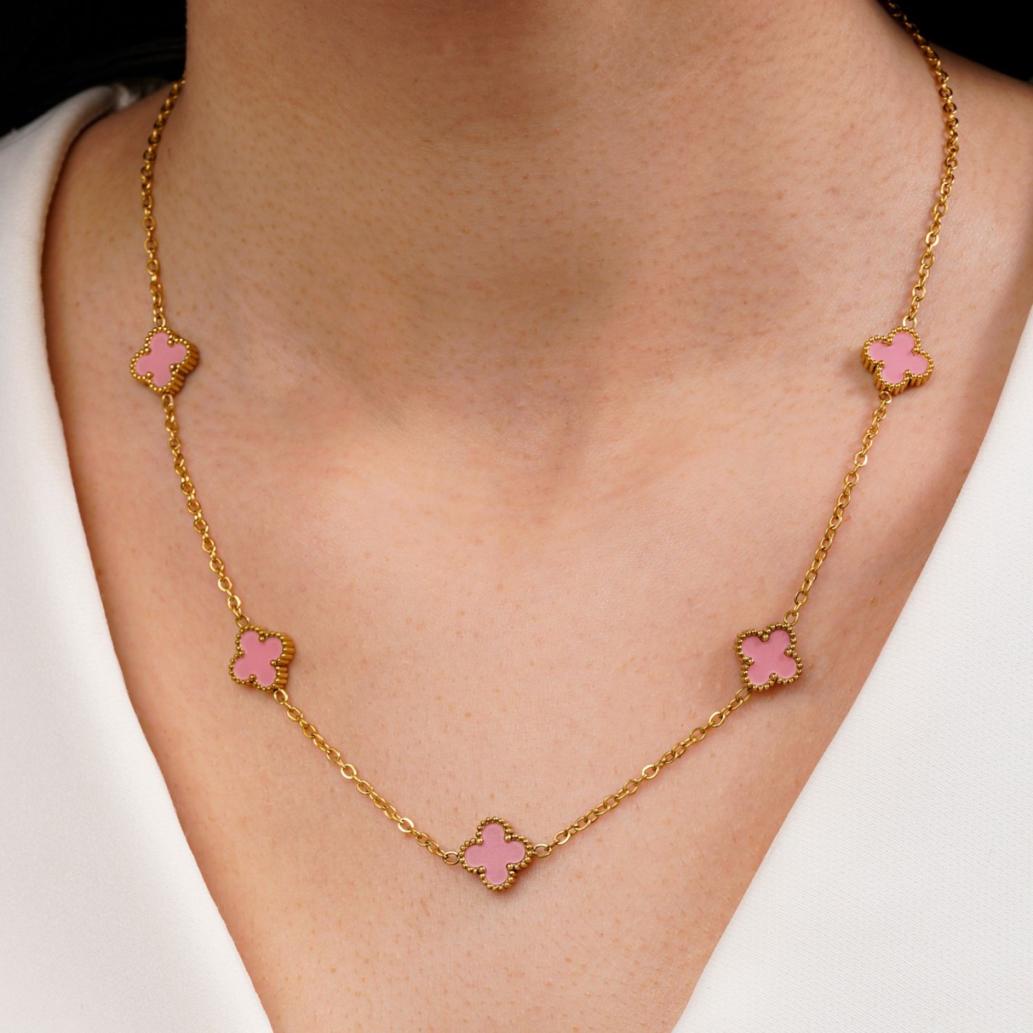 گردنبند ونکلیف صورتی طلایی استیل 304