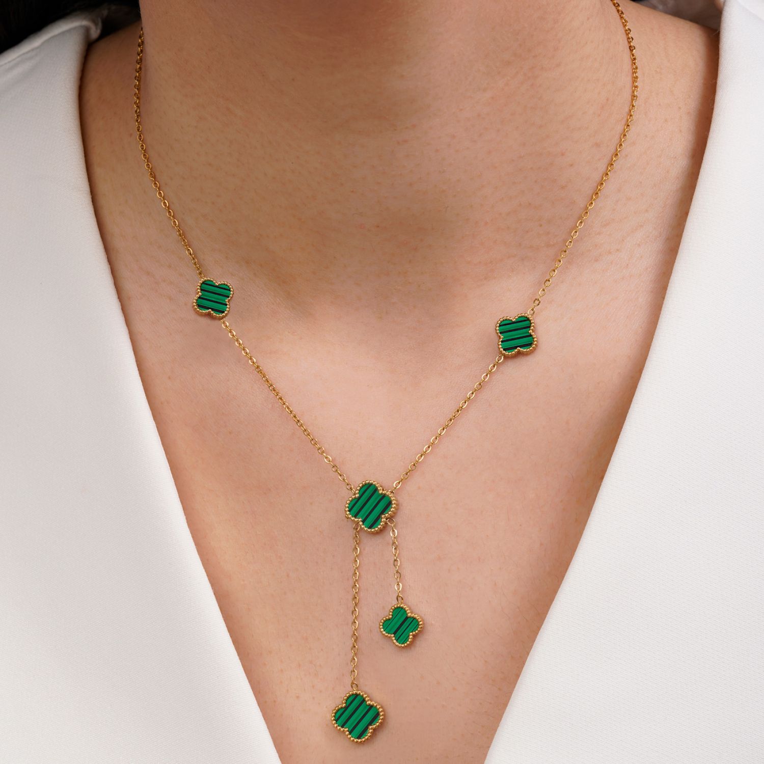 گردنبند استیل304 ونکلیف سبز آویز طلایی