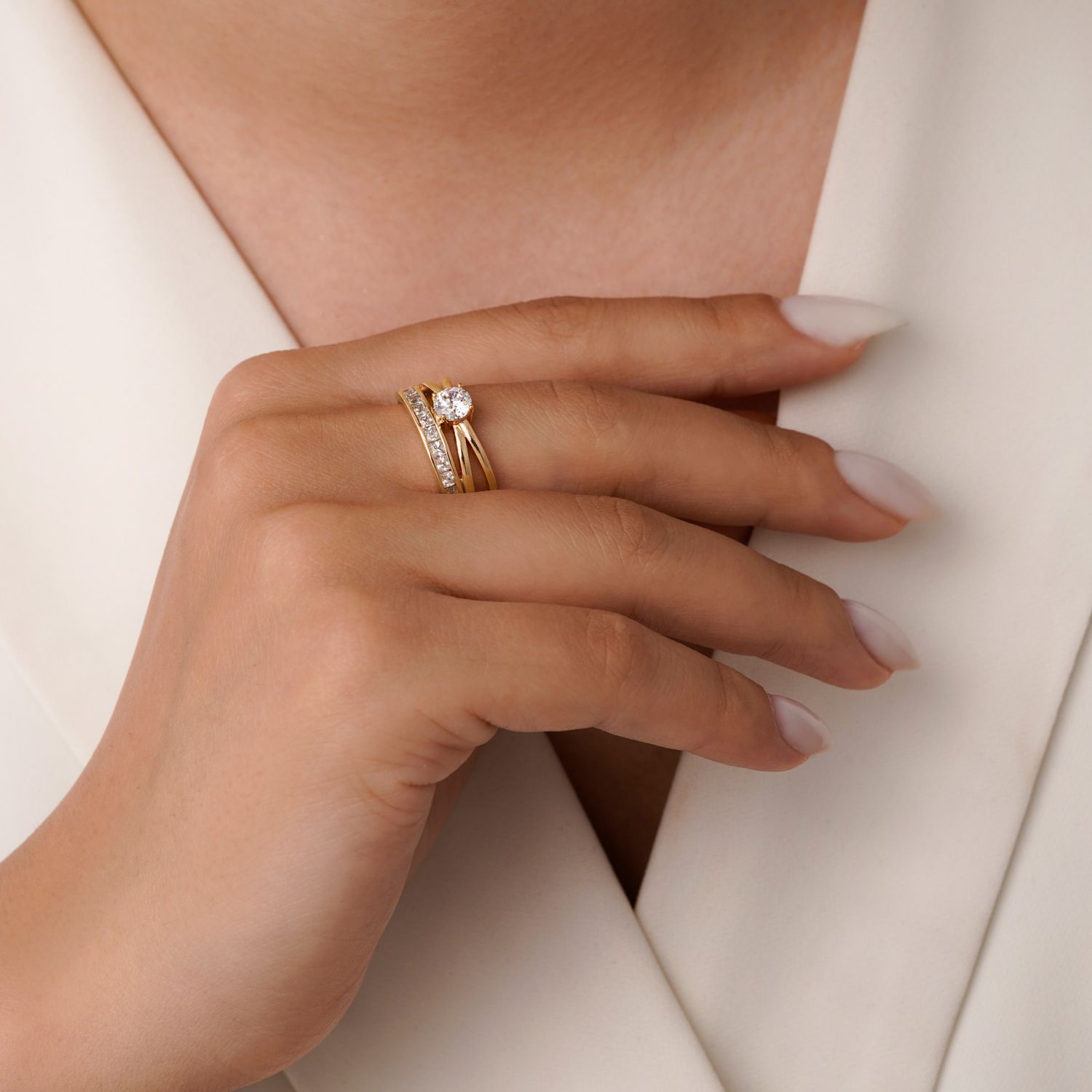 انگشتر شوپینگ نگین دار طلایی (پک 3 عددی)