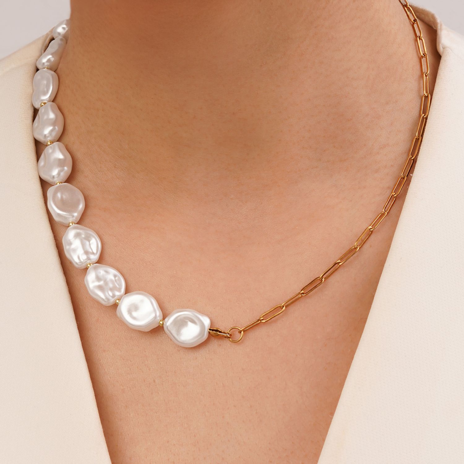 گردنبند استیل 304 مروارید سنگی طلایی