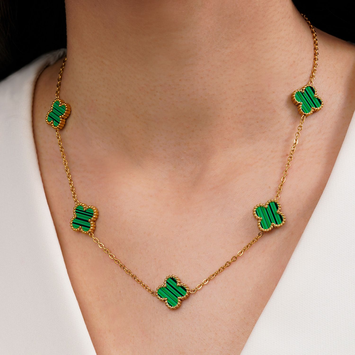 گردنبند ونکلیف سبز طلایی استیل304