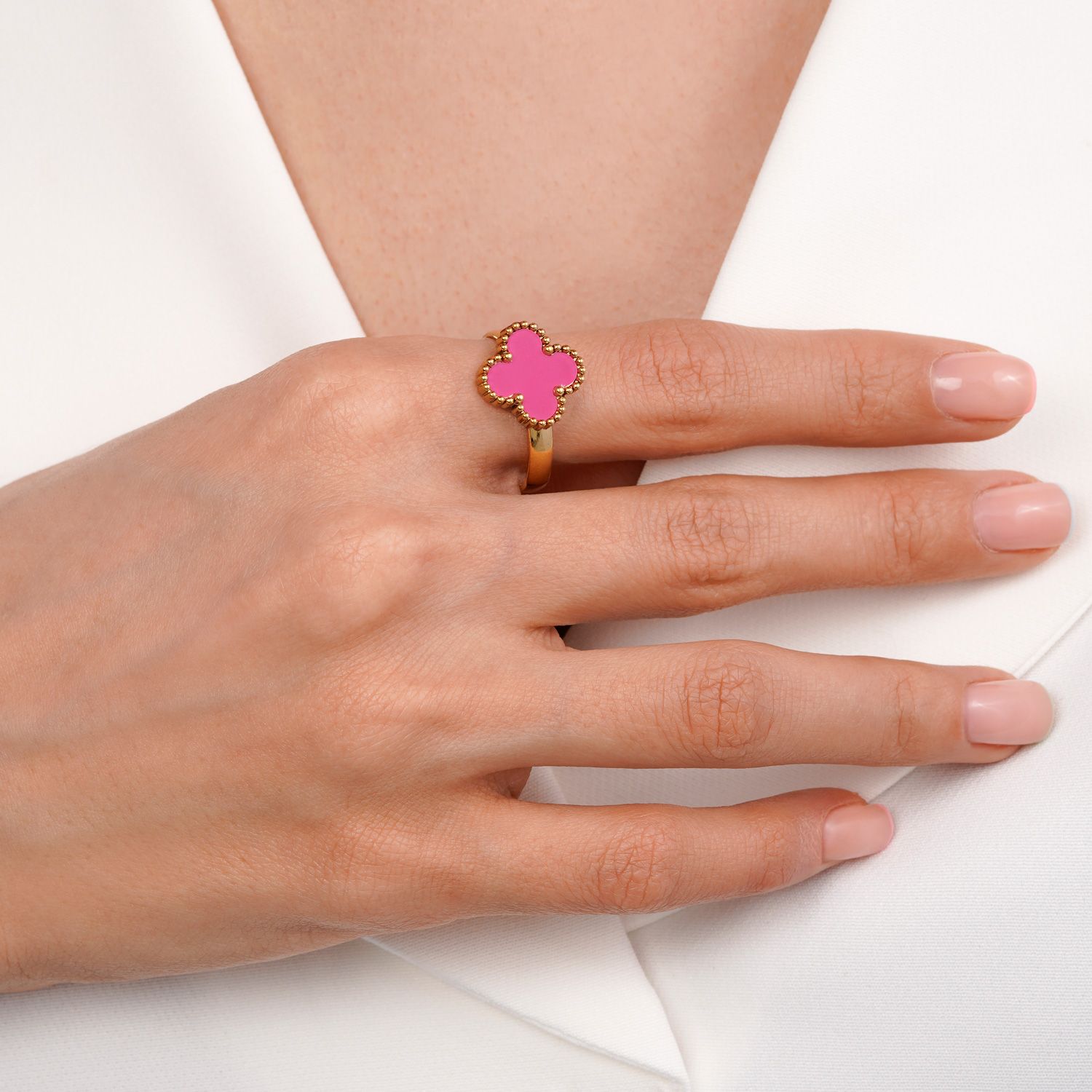 انگشتر استیل304 ونکلیف سرخابی 13 میل طلایی(فری سایز)