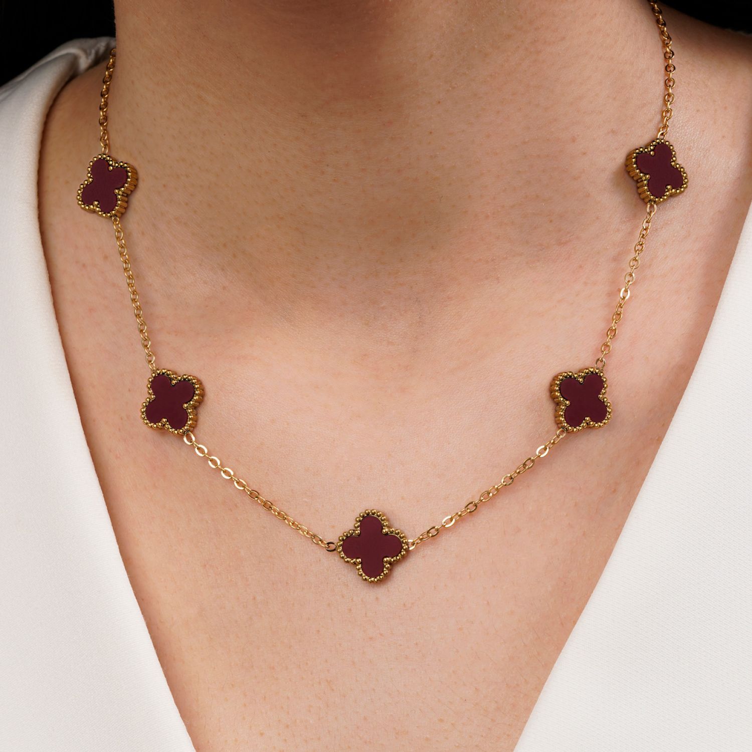 گردنبند استیل304 ونکلیف زرشکی 15میل طلایی