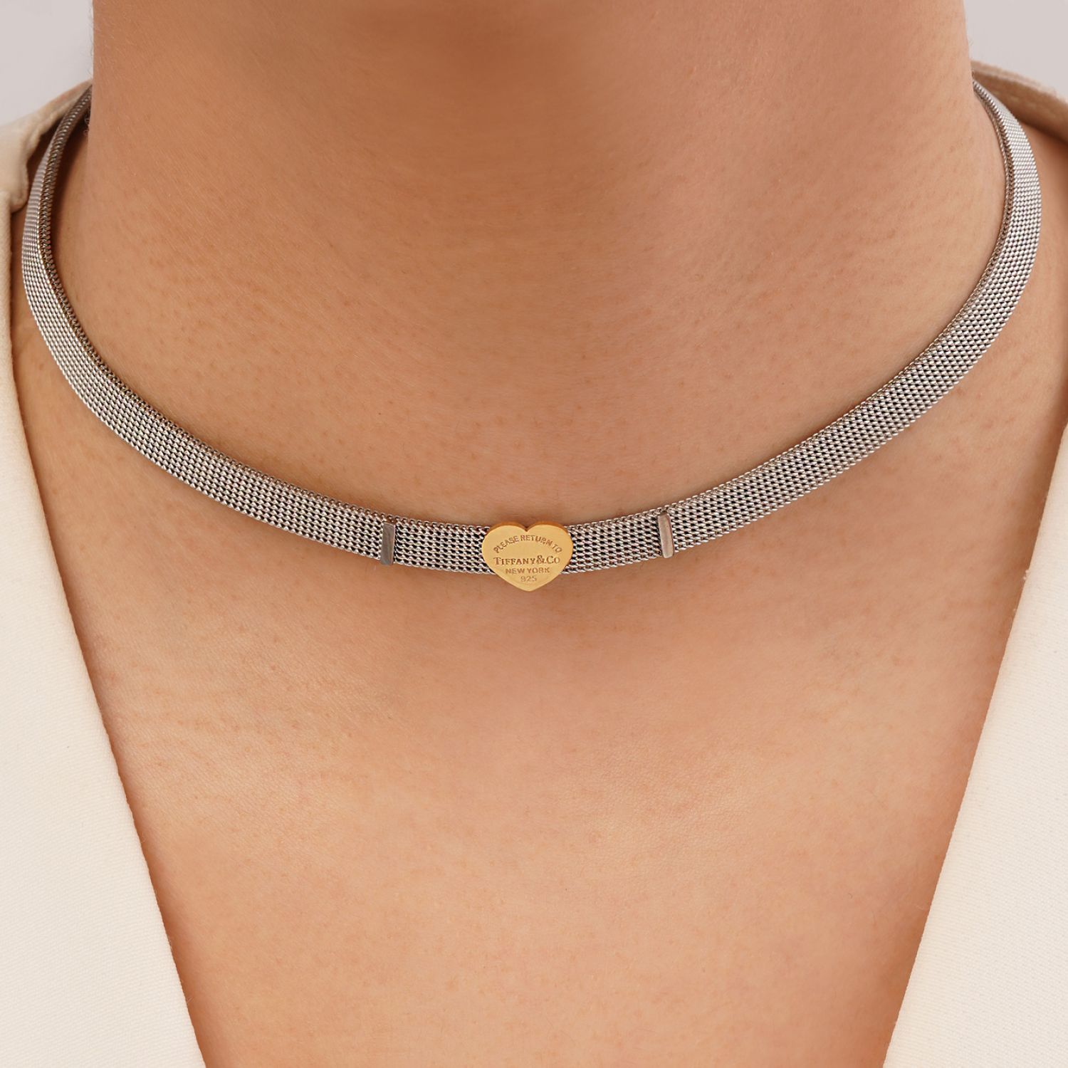 گردنبند استیل 304 چوکر پلاک دار تیفانی طلایی