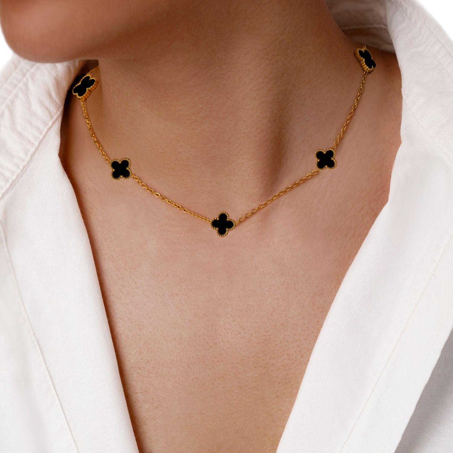 گردنبند استیل304 ونکلیف مشکی طلایی 11میل طلایی