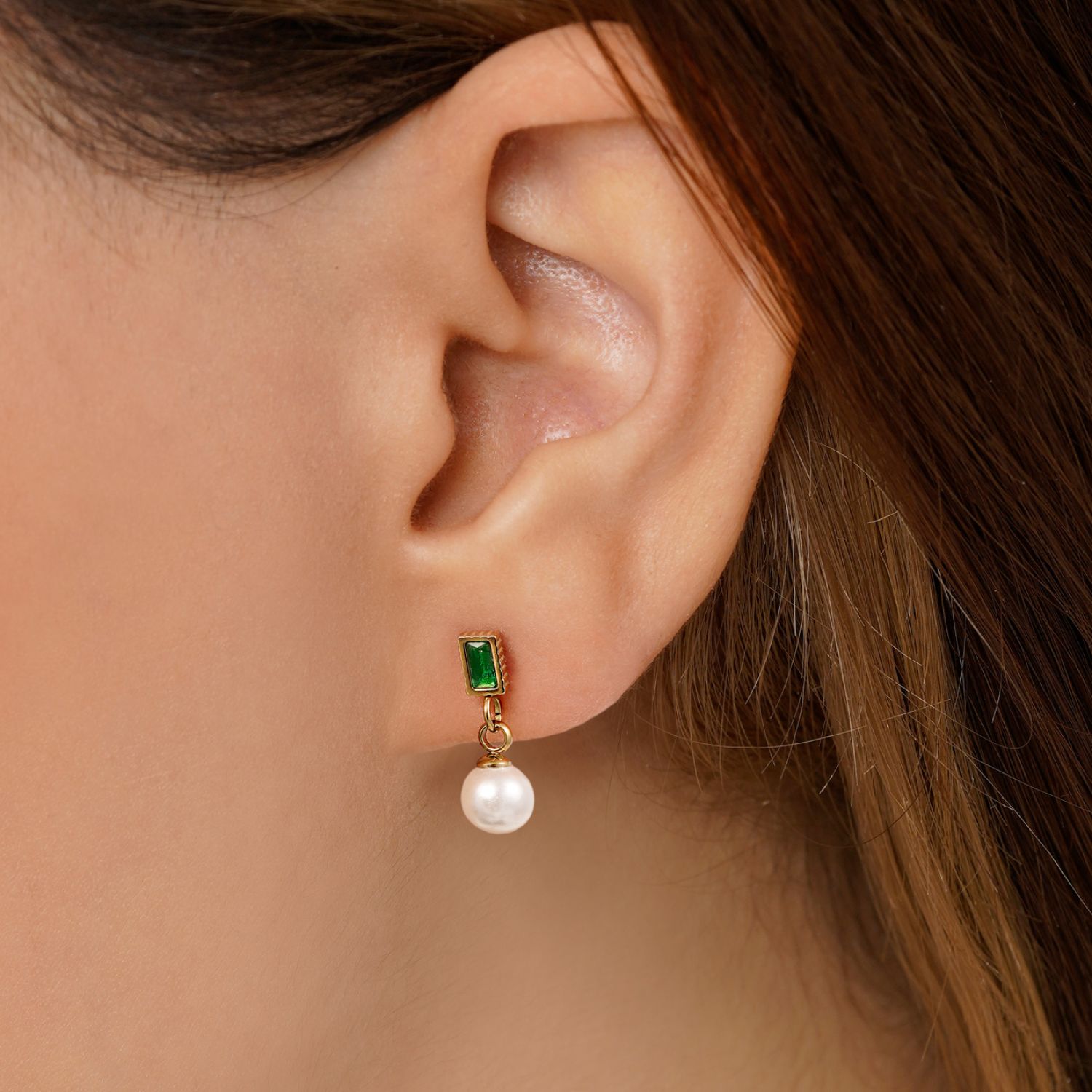 گوشواره شوپینگ TTM مرواریدی طلایی