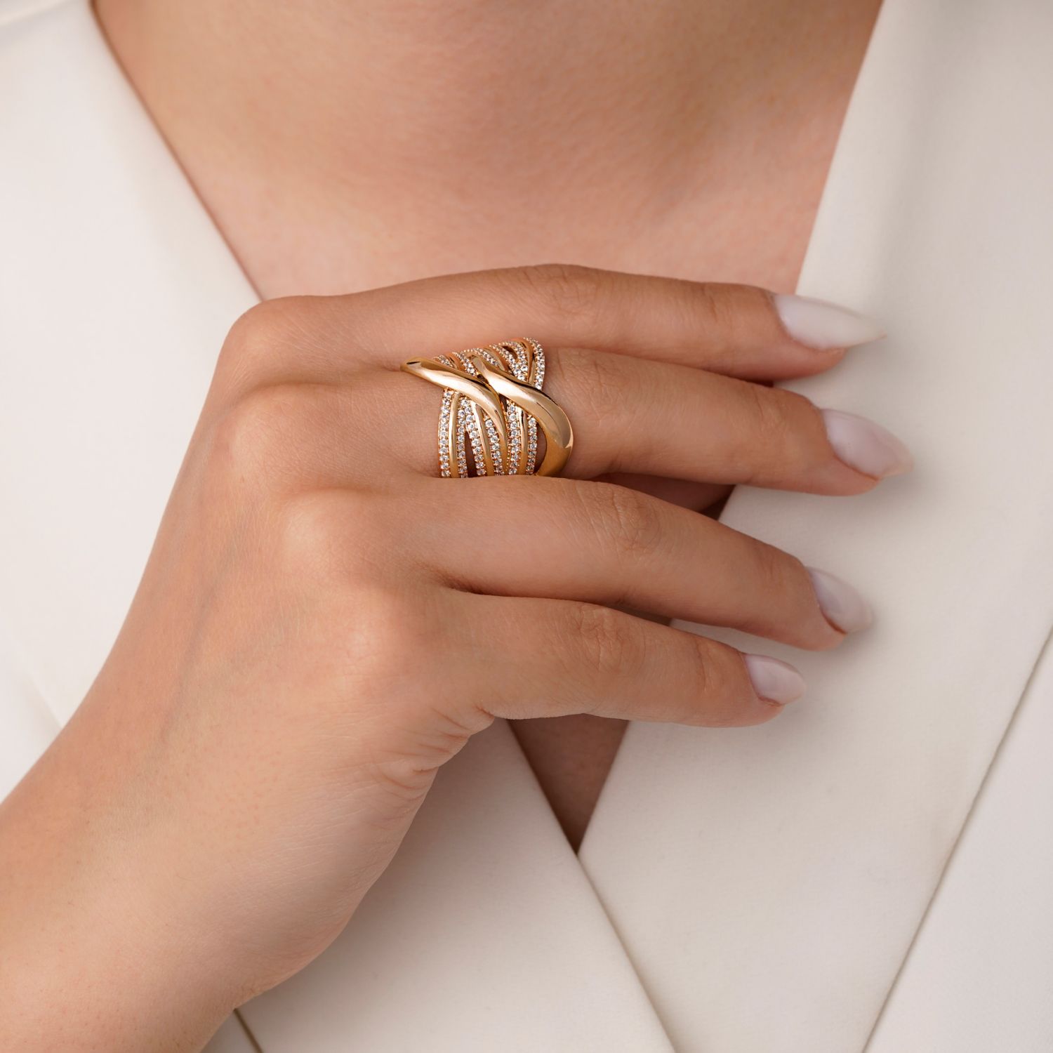 انگشتر شوپینگ نگین دار طلایی (پک 3 عددی)