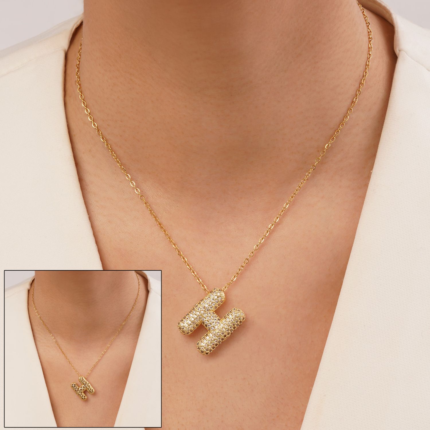 گردنبند رادیوم پلاک دار حروف H طلایی