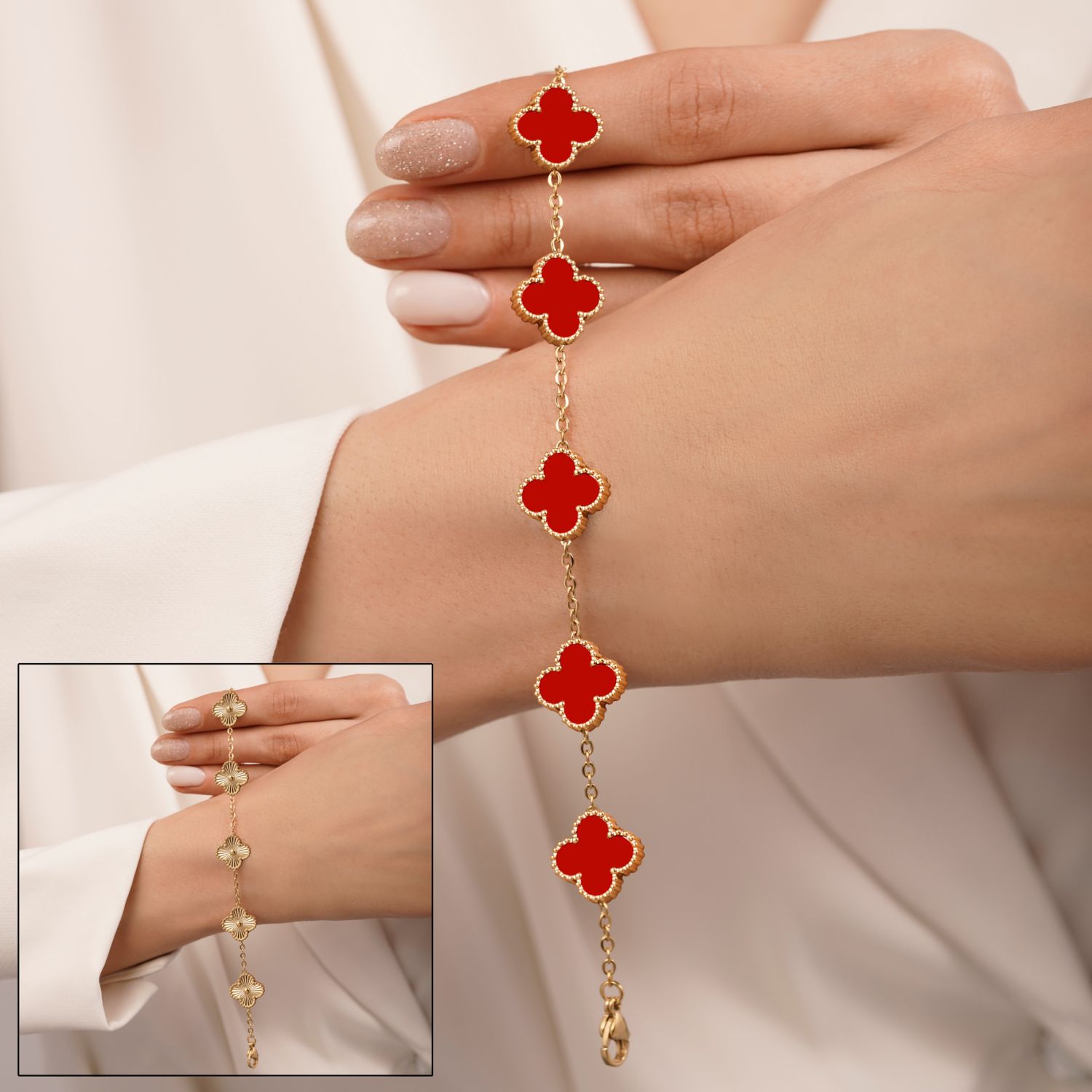 دستبند استیل304 ونکلیف 13 میل قرمز طلایی