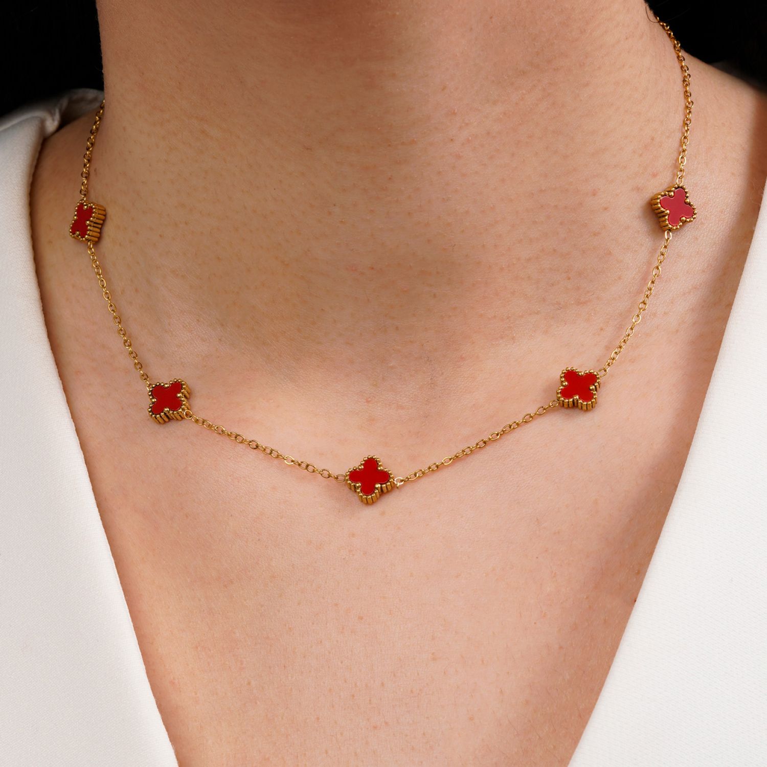 گردنبند استیل304 ونکلیف قرمز 9 میل طلایی