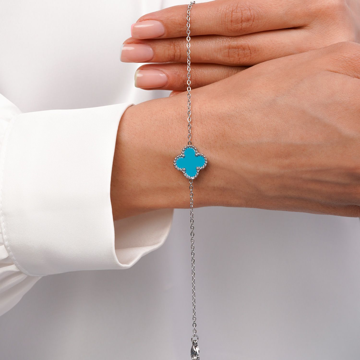 دستبند ونکلیف آبی سفید استیل 304  