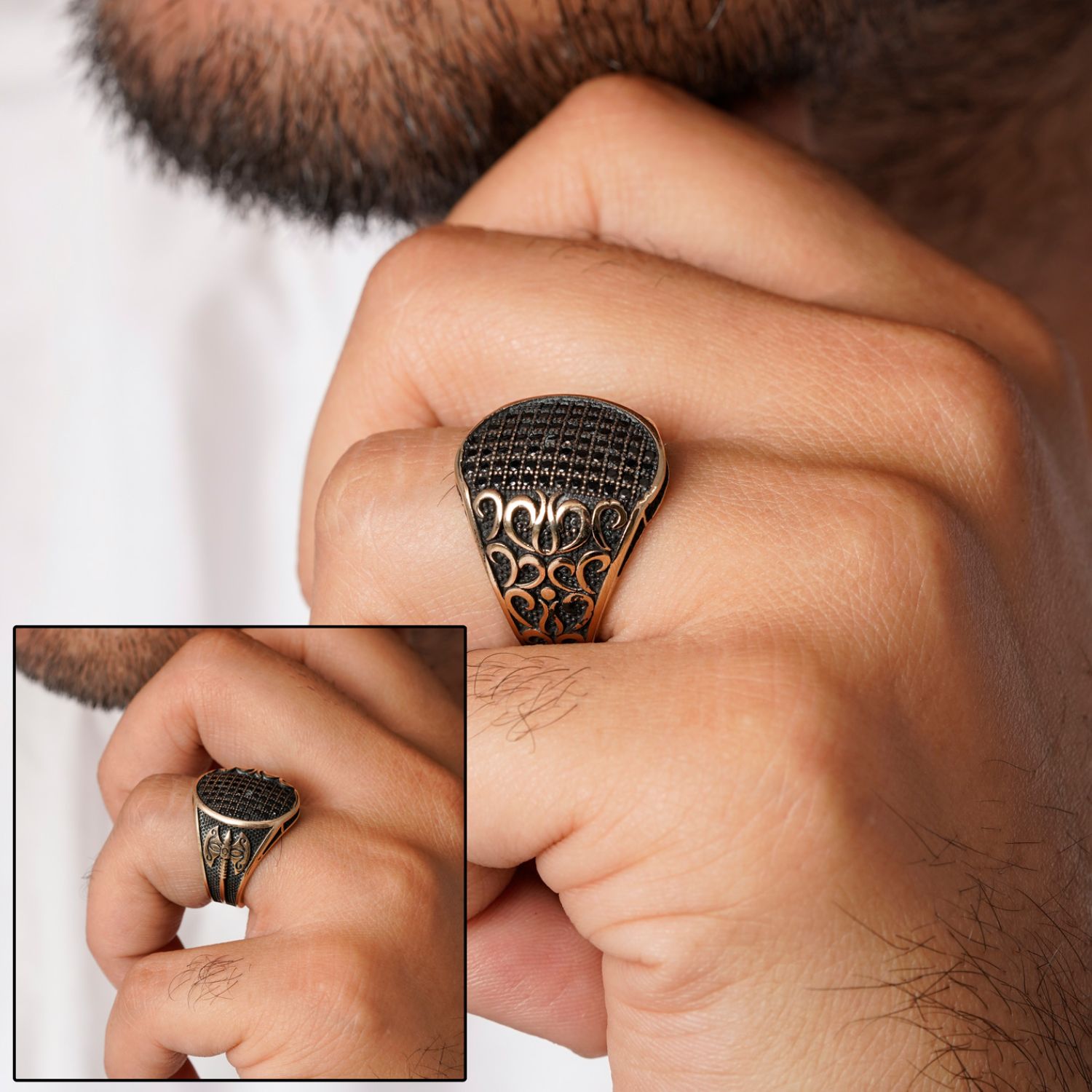 انگشتر طلاروس مردانه نگین دار(بسته 4 عددی)