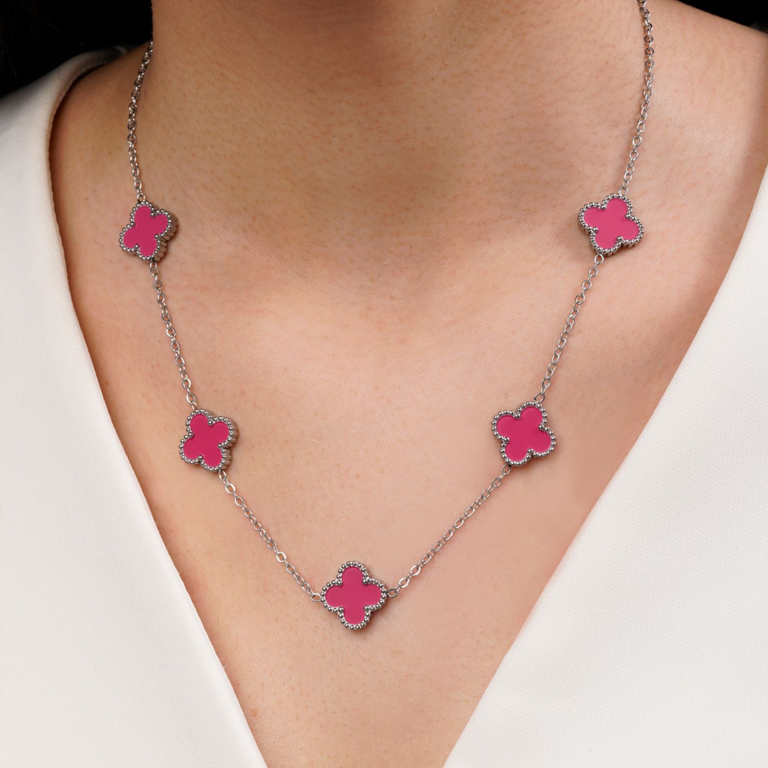 گردنبند ونکلیف صورتی سفید استیل 304 